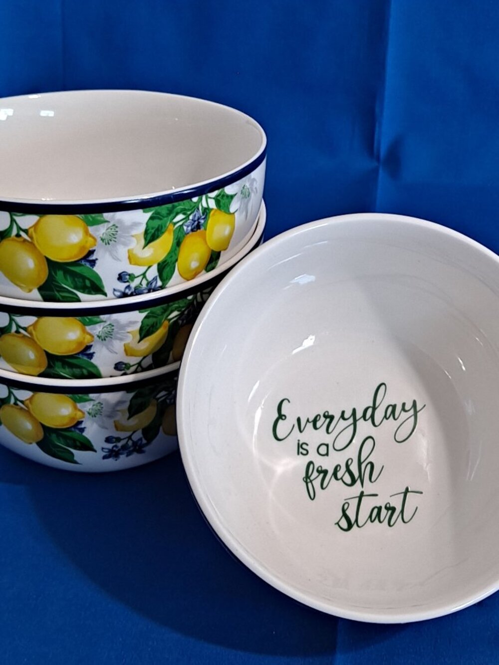 Set 4 Royal Norfolk LEMON 5 1/2" SOUP BOWLS "Everyday is a Fresh Start" Cereal